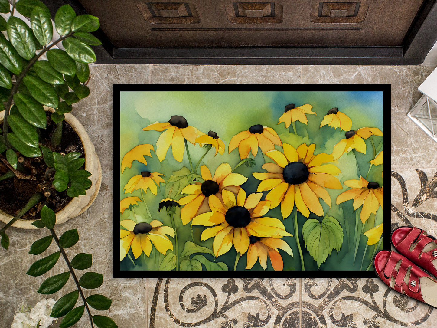 Maryland Black-Eyed Susans in Watercolor Doormat