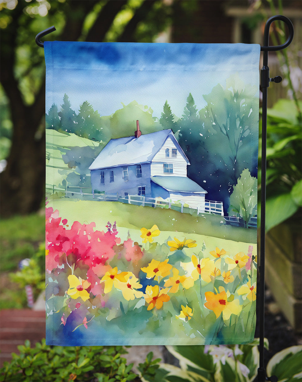 Massachusetts Mayflowers in Watercolor Garden Flag