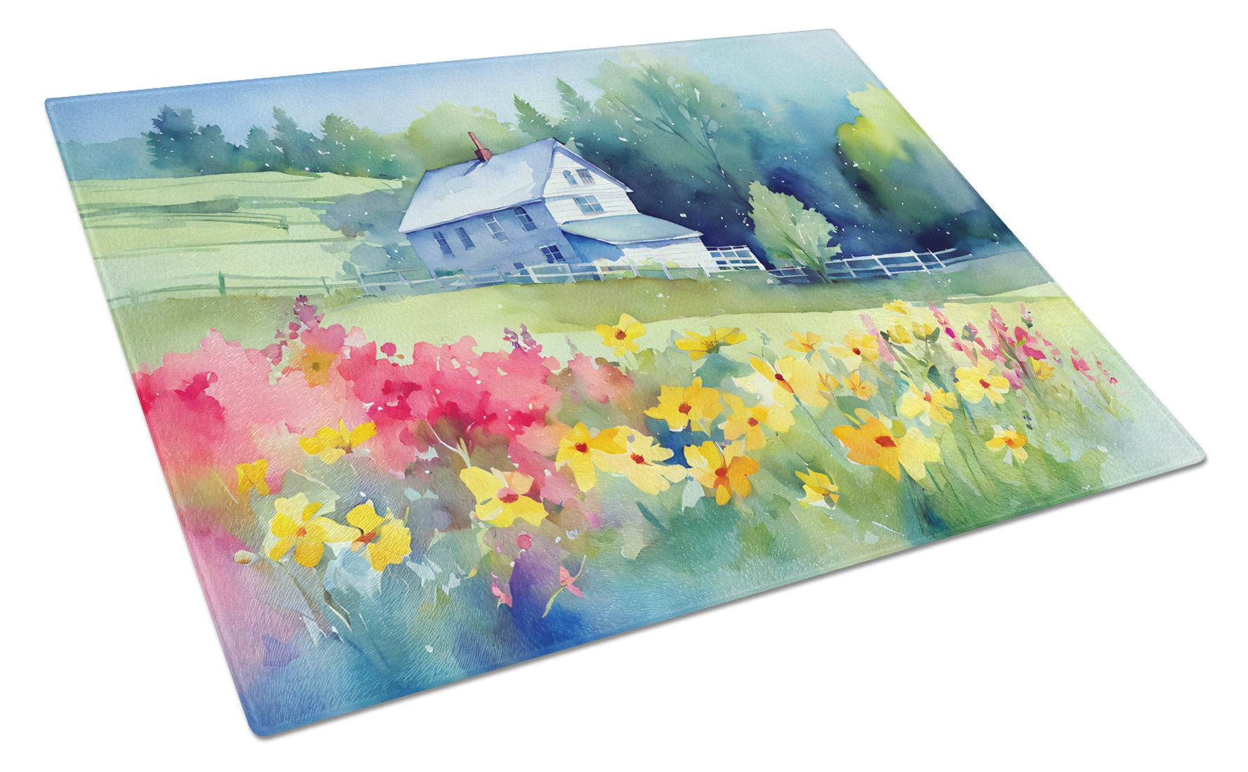 Buy this Massachusetts Mayflowers in Watercolor Glass Cutting Board