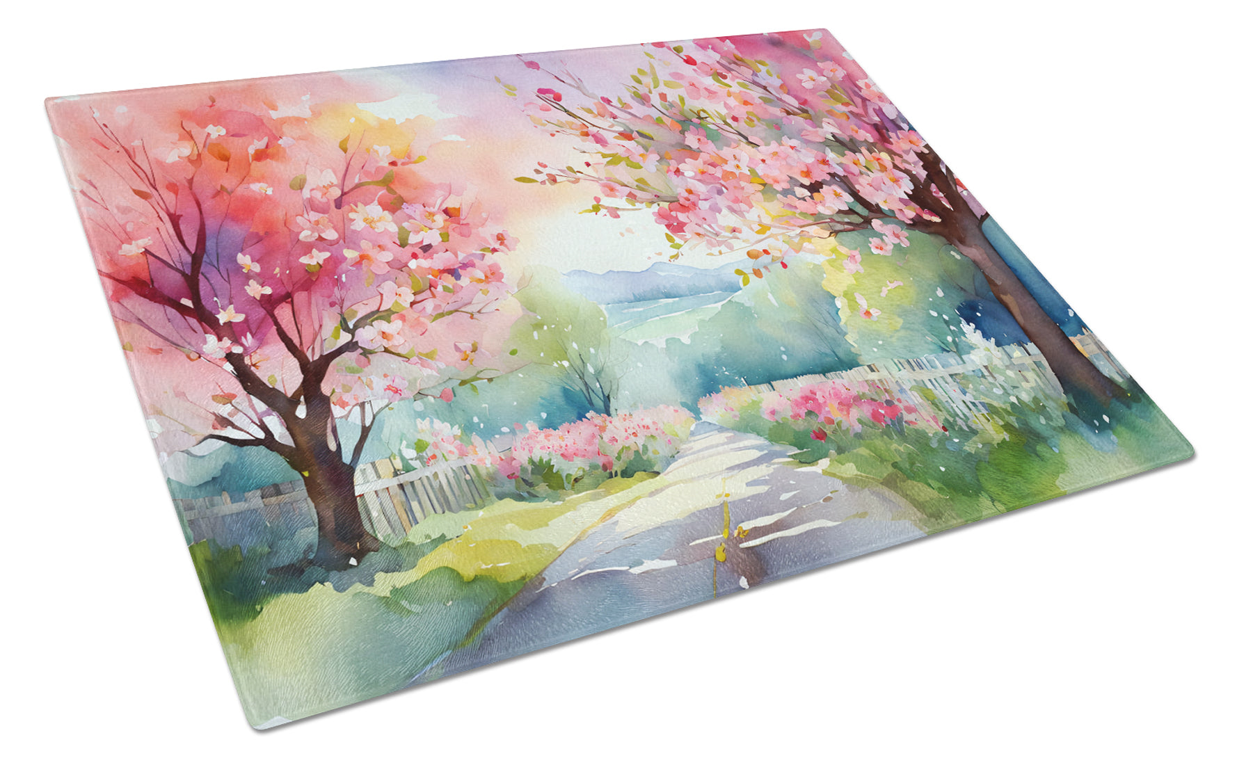 Buy this Michigan Apple Blossoms in Watercolor Glass Cutting Board