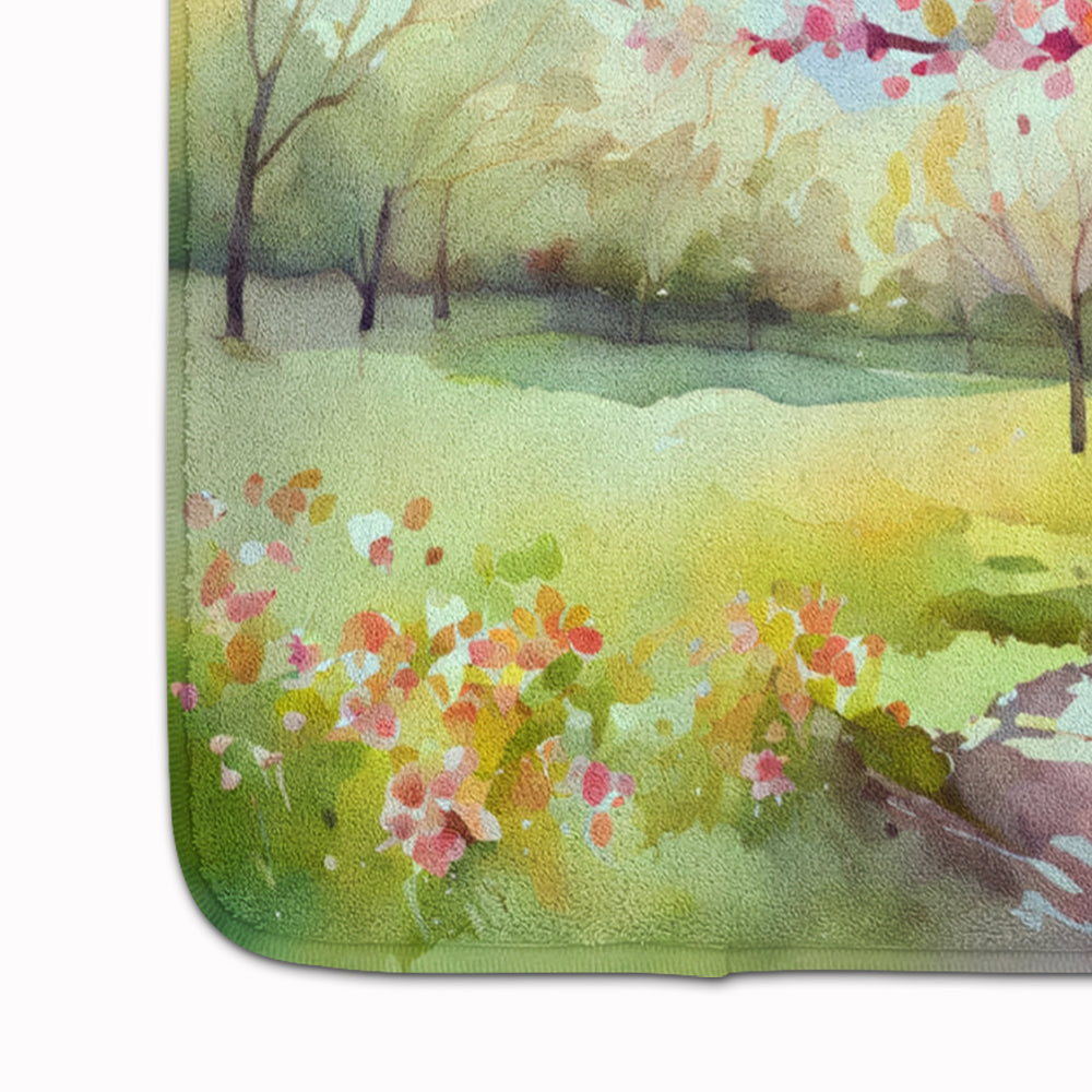 Michigan Apple Blossoms in Watercolor Memory Foam Kitchen Mat