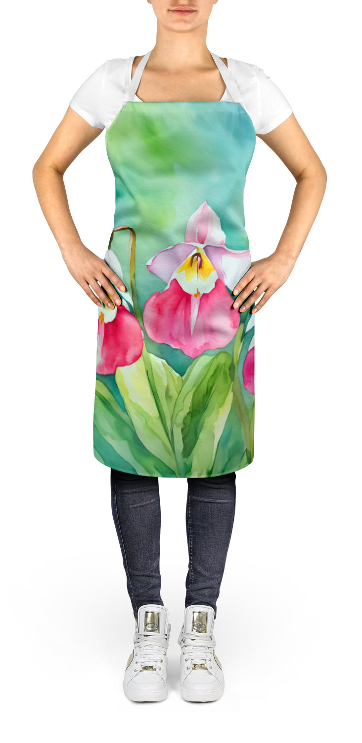 Minnesota Pink and White Lady Slippers in Watercolor Apron