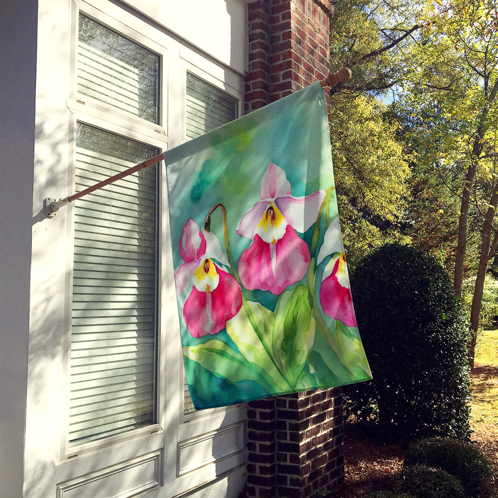 Minnesota Pink and White Lady Slippers in Watercolor House Flag