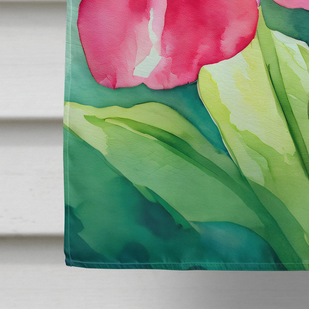 Minnesota Pink and White Lady Slippers in Watercolor House Flag