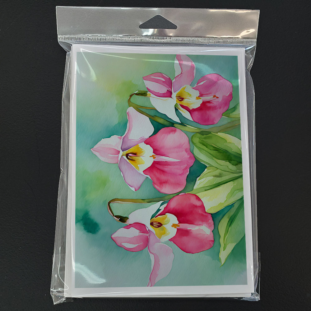 Minnesota Pink and White Lady Slippers in Watercolor Greeting Cards Pack of 8