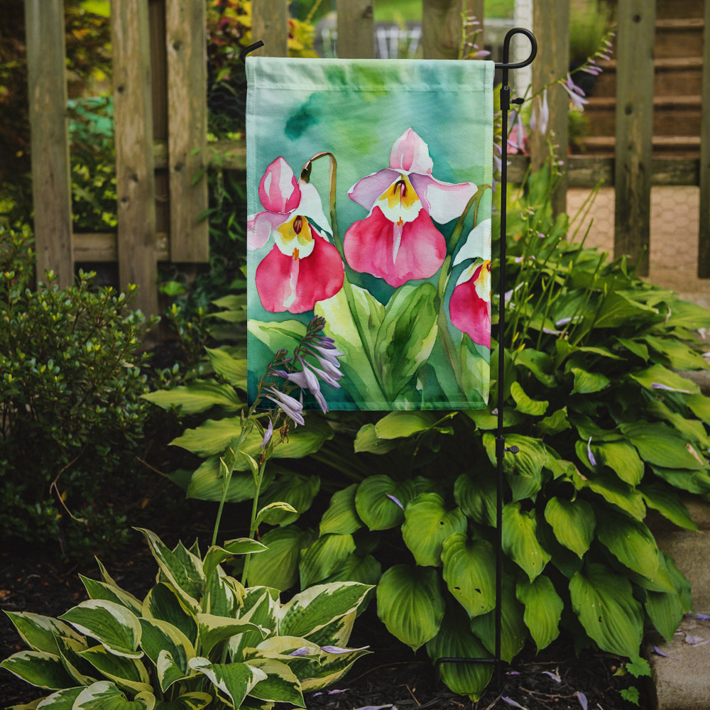 Minnesota Pink and White Lady Slippers in Watercolor Garden Flag