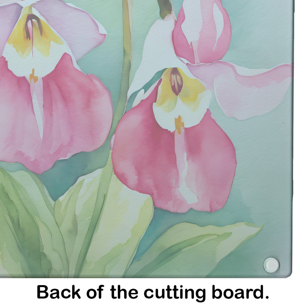 Minnesota Pink and White Lady Slippers in Watercolor Glass Cutting Board