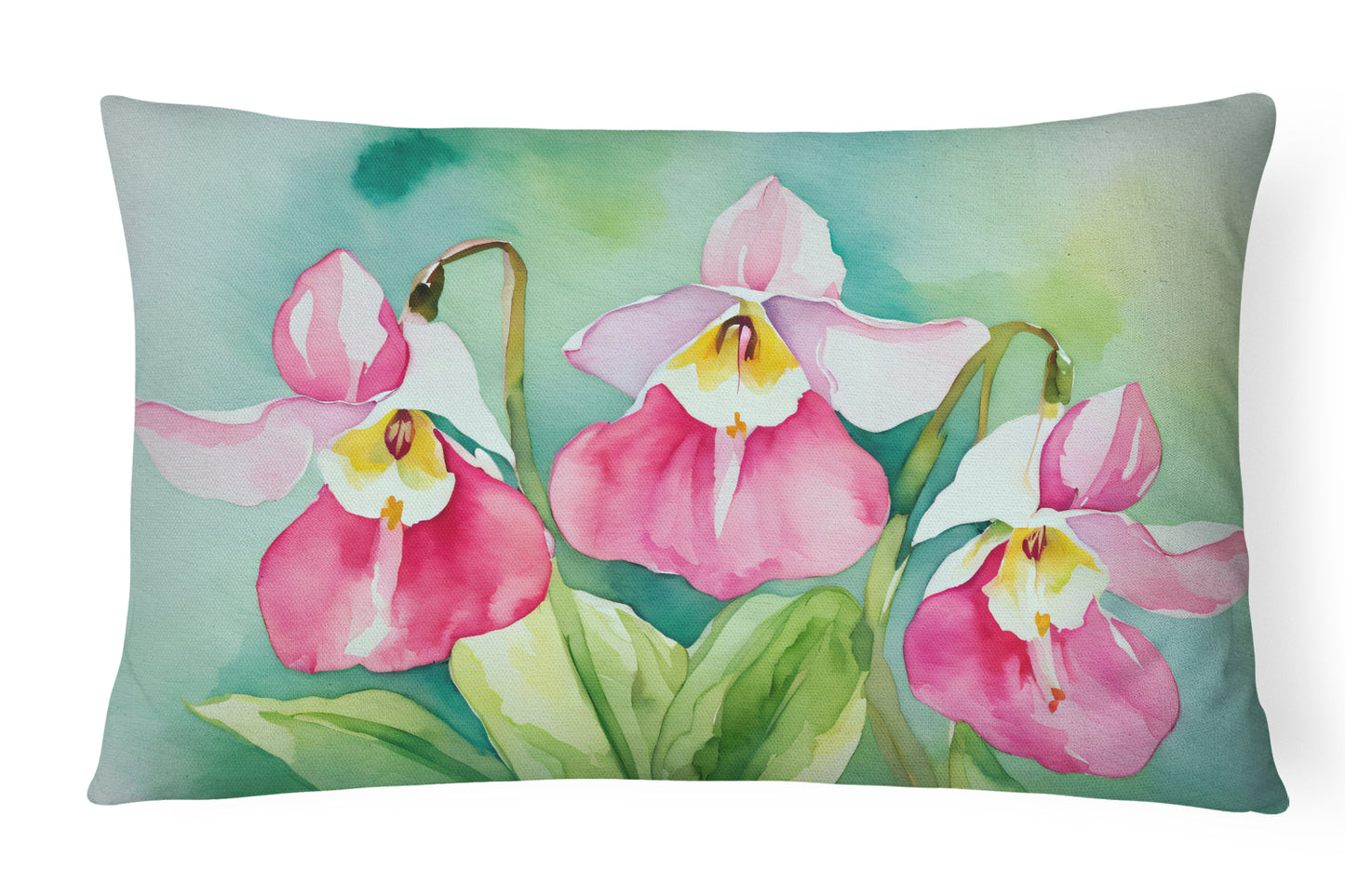 Buy this Minnesota Pink and White Lady�s Slippers in Watercolor Throw Pillow