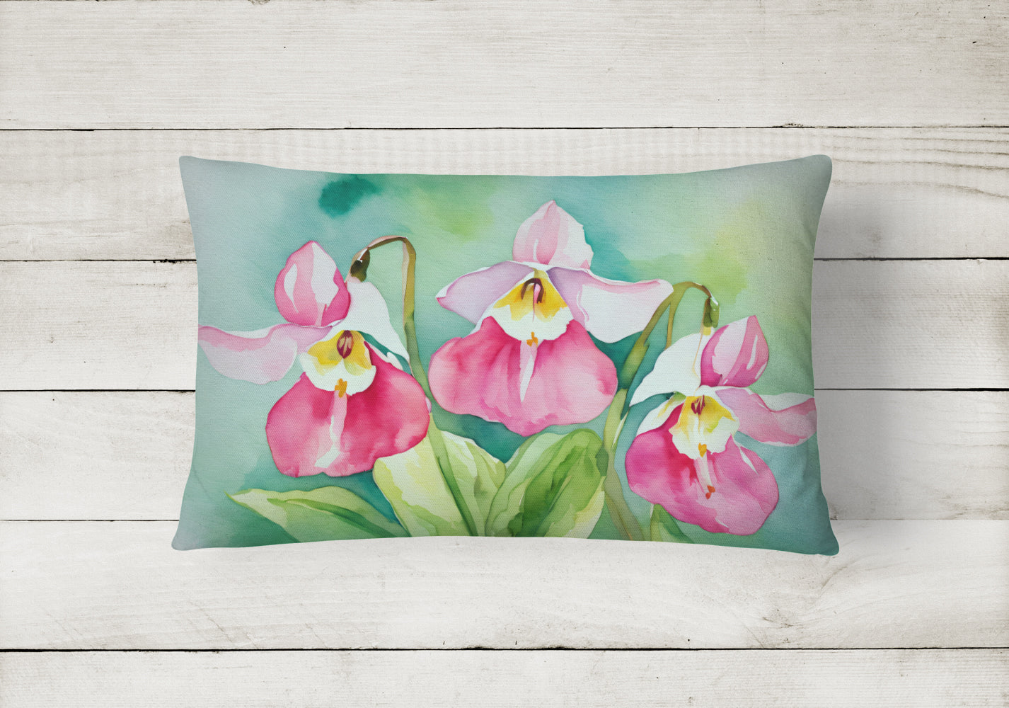 Minnesota Pink and White Lady Slippers in Watercolor Throw Pillow