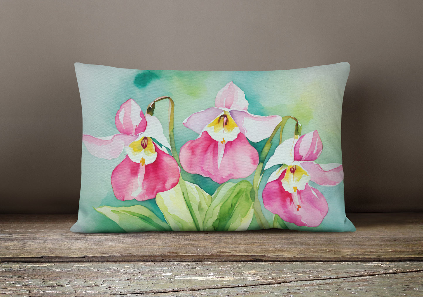 Minnesota Pink and White Lady Slippers in Watercolor Throw Pillow