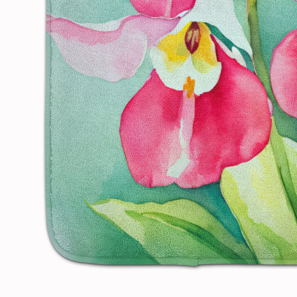 Minnesota Pink and White Lady Slippers in Watercolor Memory Foam Kitchen Mat