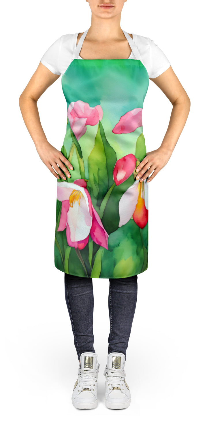 Minnesota Pink and White Ladys Slippers in Watercolor Apron