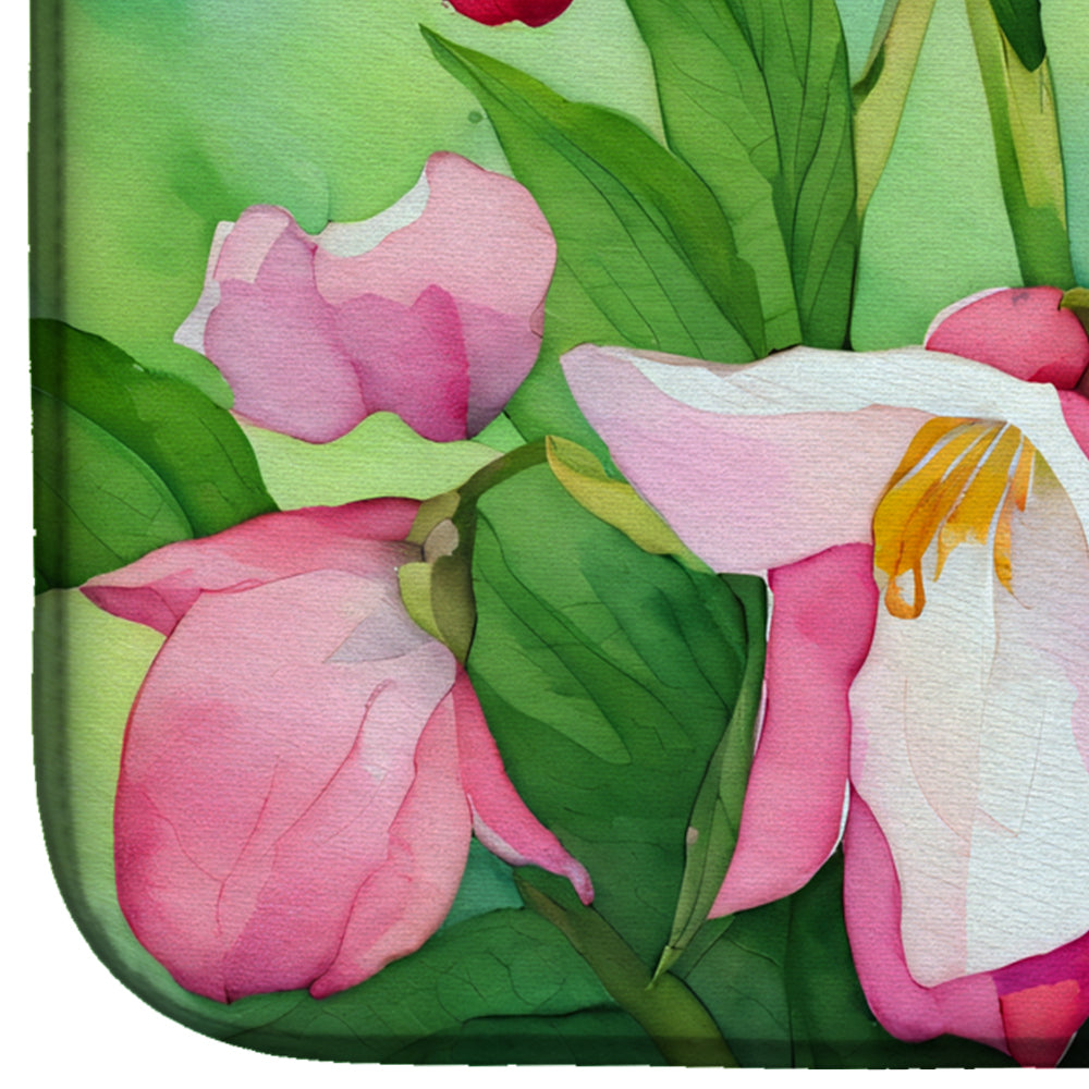 Minnesota Pink and White Lady Slippers in Watercolor Dish Drying Mat