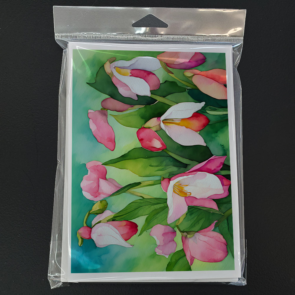 Minnesota Pink and White Lady Slippers in Watercolor Greeting Cards Pack of 8