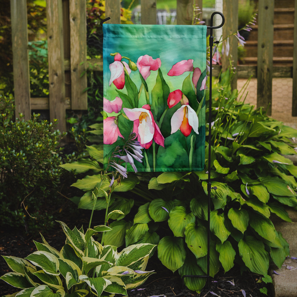 Minnesota Pink and White Lady Slippers in Watercolor Garden Flag