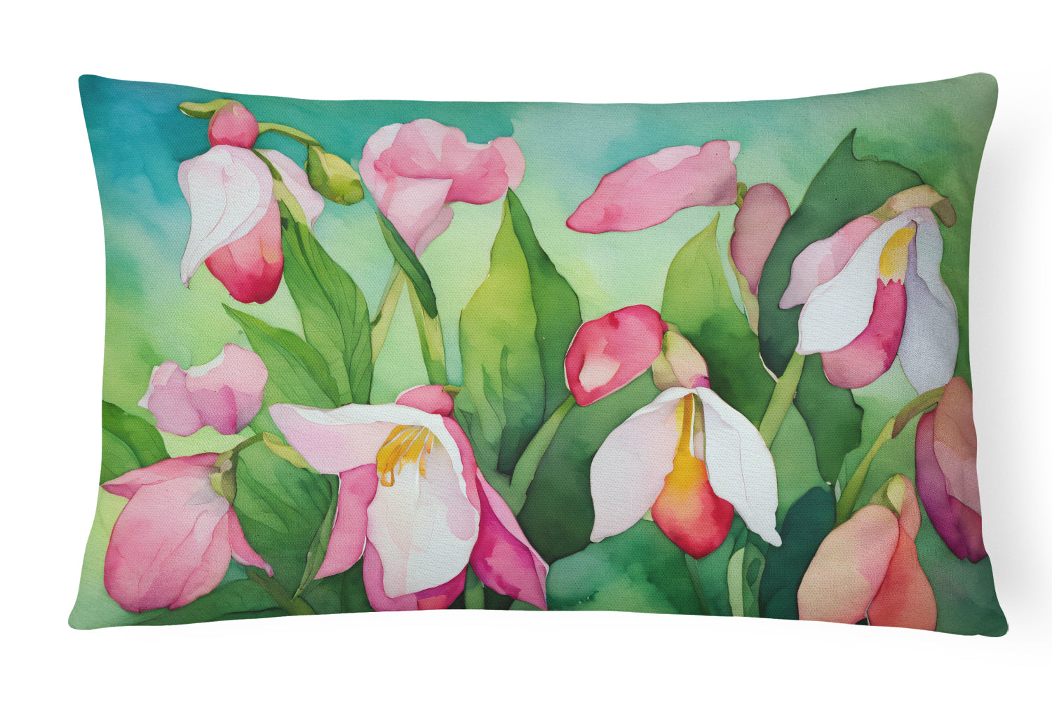 Buy this Minnesota Pink and White Lady�s Slippers in Watercolor Throw Pillow