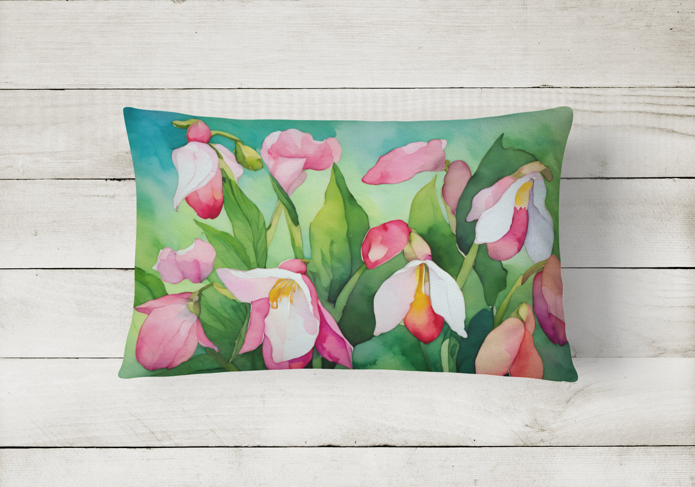 Minnesota Pink and White Lady Slippers in Watercolor Throw Pillow