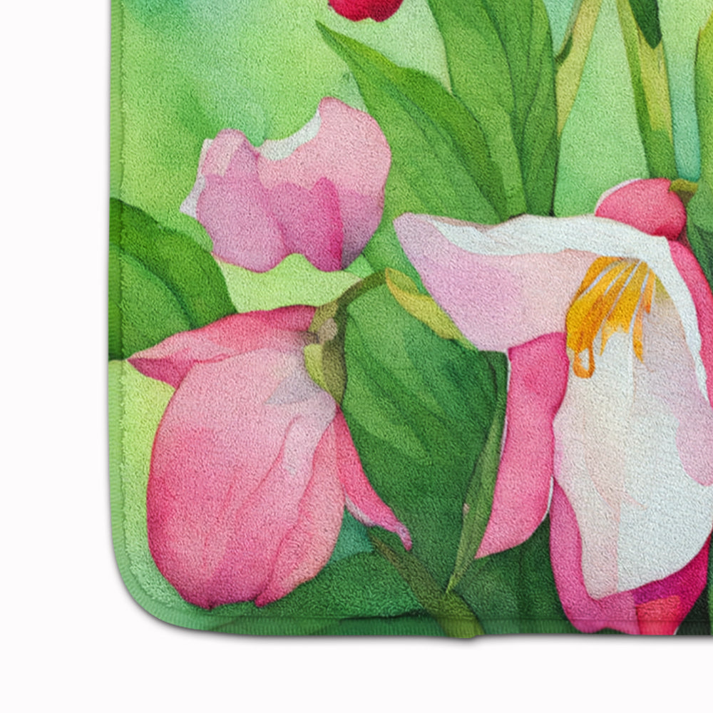 Minnesota Pink and White Lady Slippers in Watercolor Memory Foam Kitchen Mat