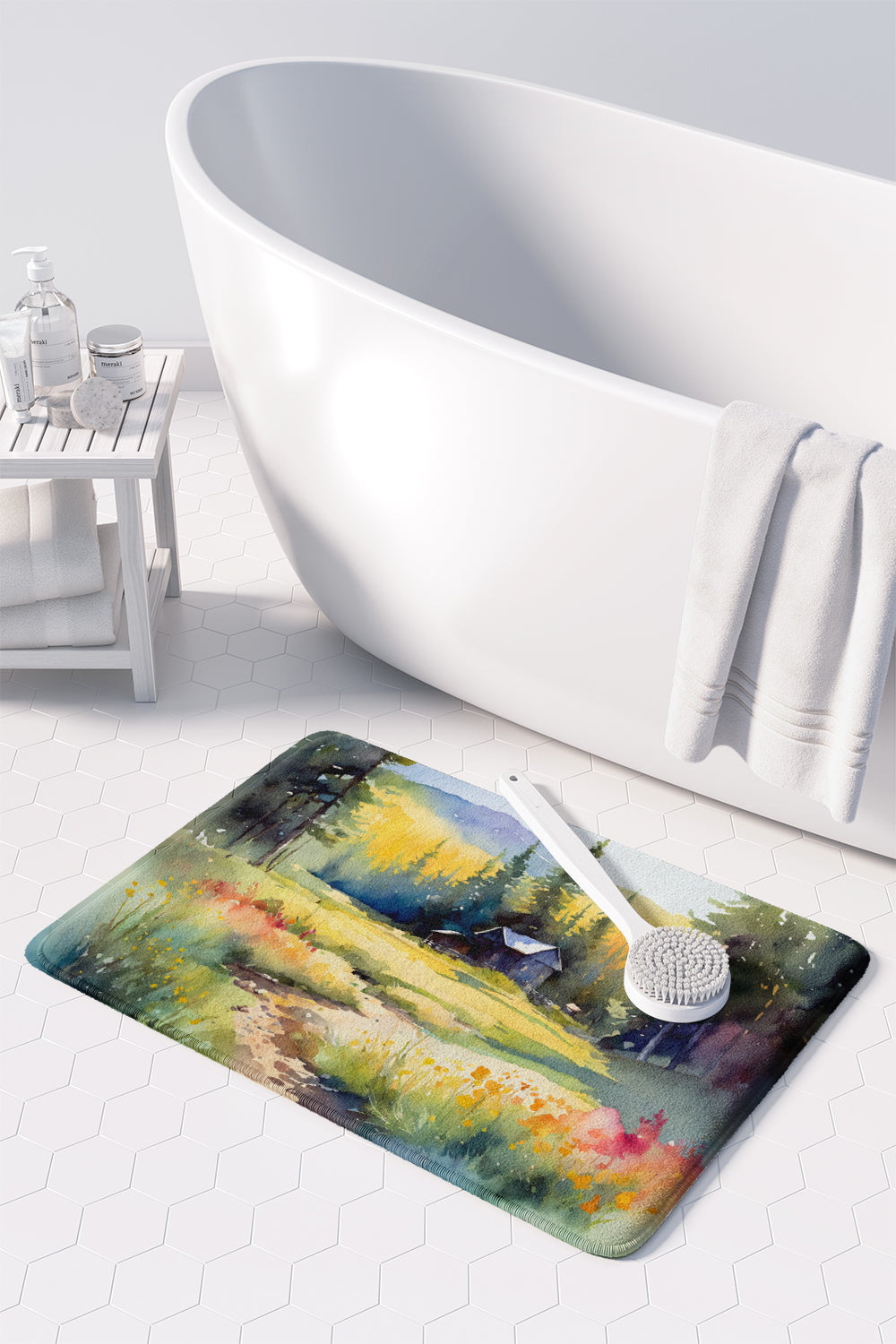 Montana Bitterroot in Watercolor Memory Foam Kitchen Mat