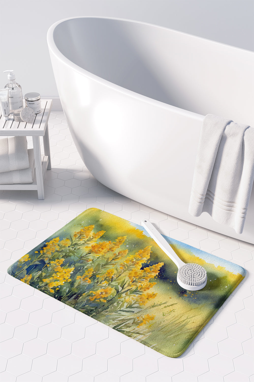 Nebraska Goldenrod in Watercolor Memory Foam Kitchen Mat