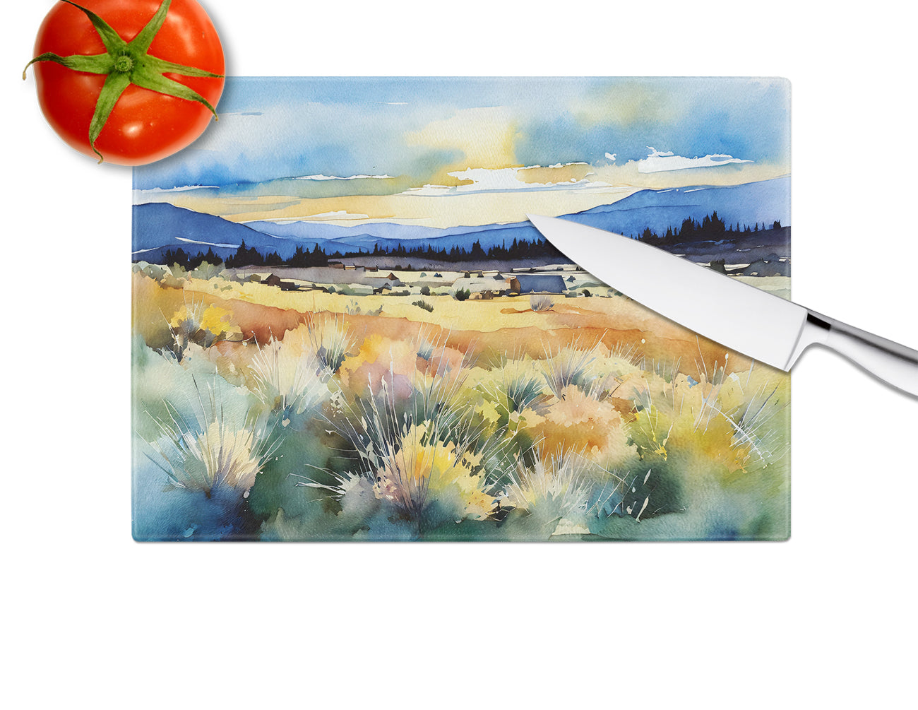 Nevada Sagebrush in Watercolor Glass Cutting Board