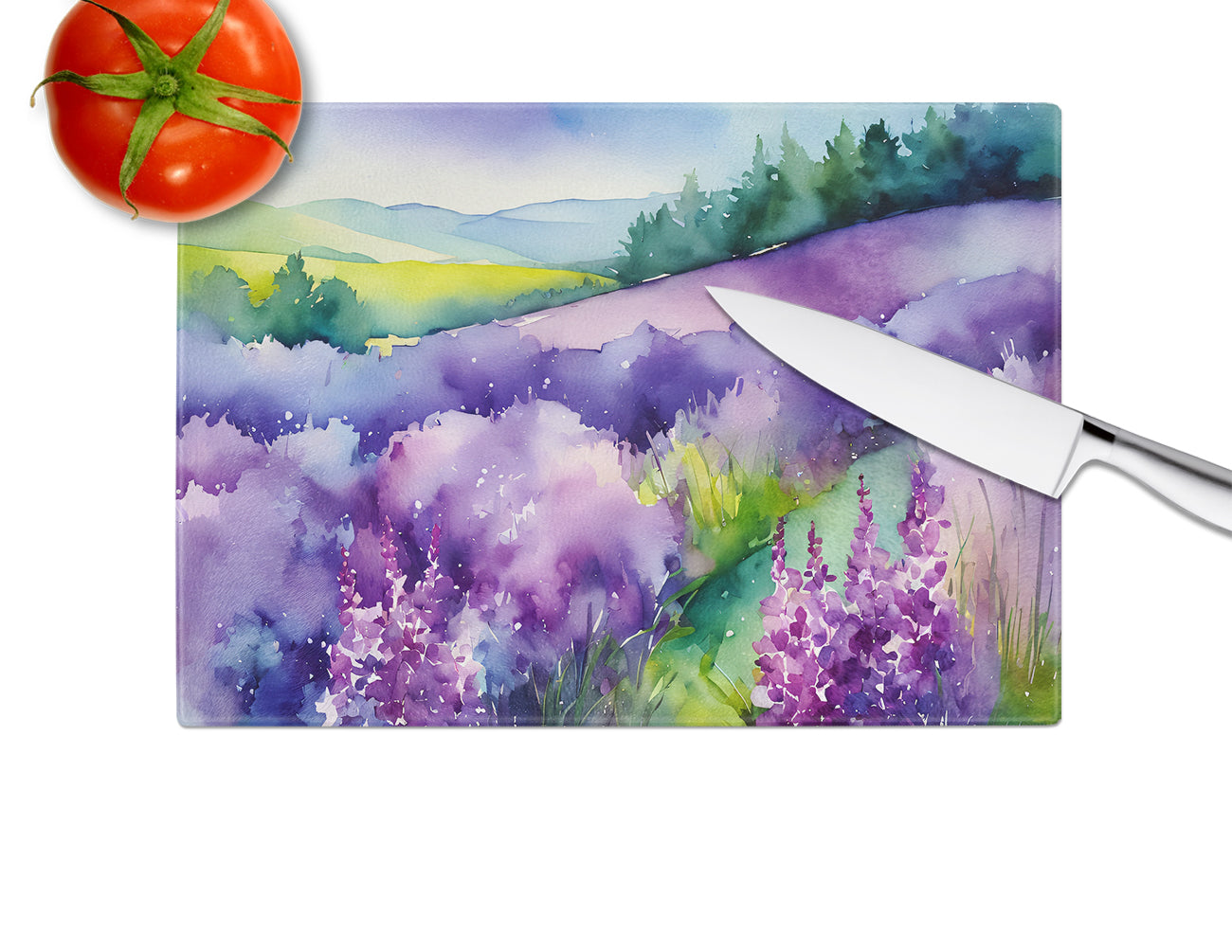 New Hampshire Purple Lilac in Watercolor Glass Cutting Board