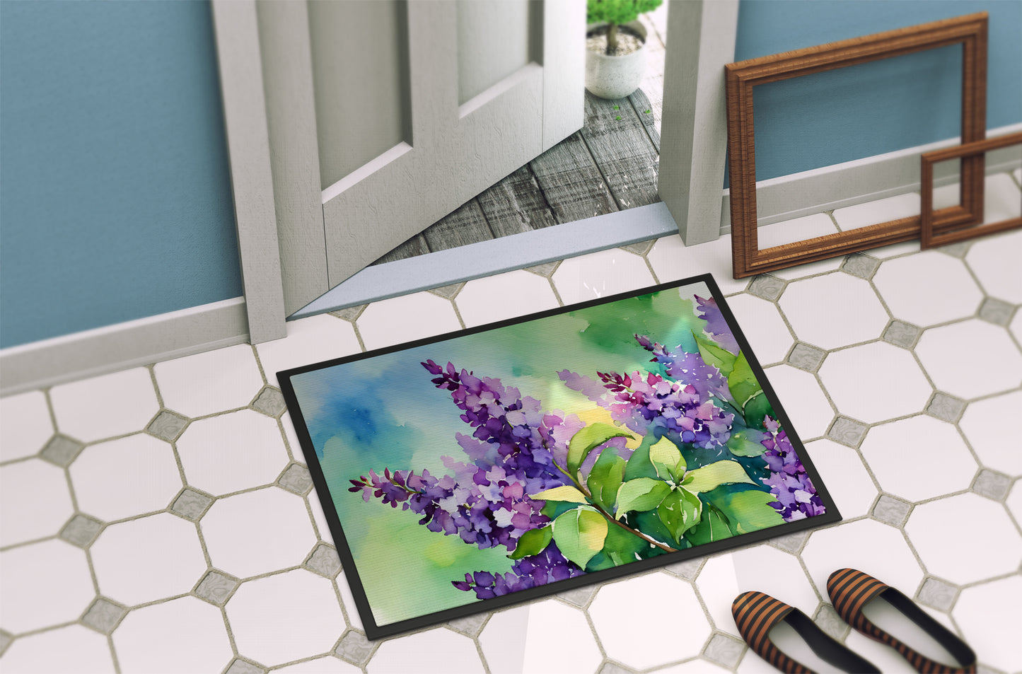 New Hampshire Purple Lilac in Watercolor Doormat