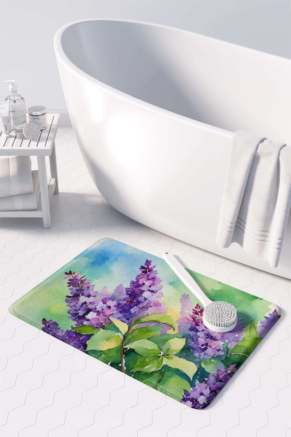 New Hampshire Purple Lilac in Watercolor Memory Foam Kitchen Mat