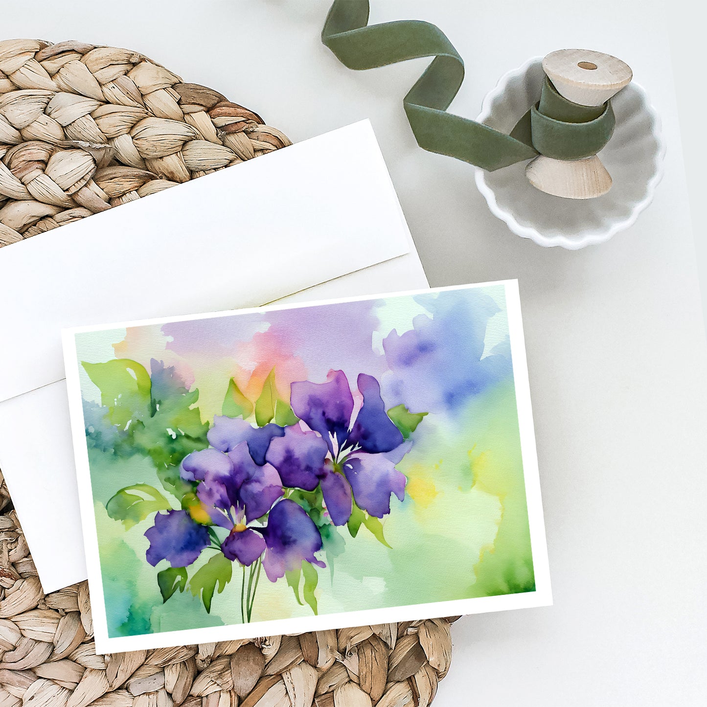 New Jersey Violet in Watercolor Greeting Cards Pack of 8