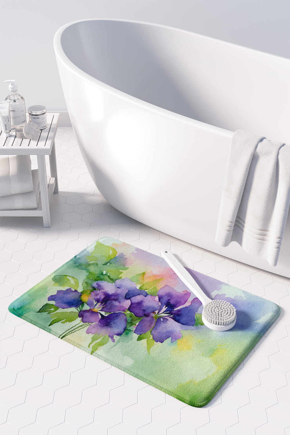 New Jersey Violet in Watercolor Memory Foam Kitchen Mat