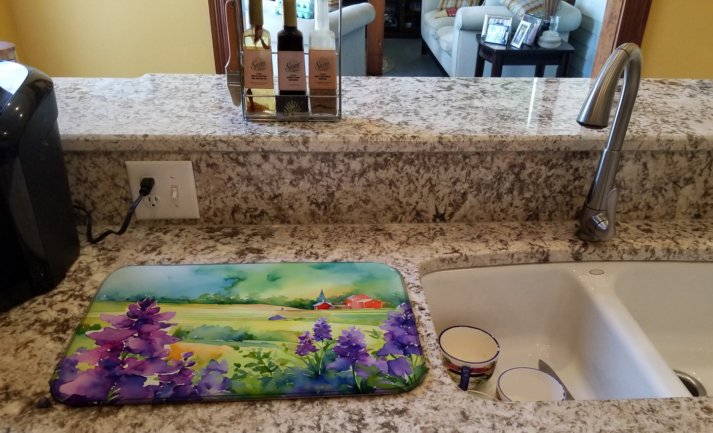 New Jersey Violet in Watercolor Dish Drying Mat