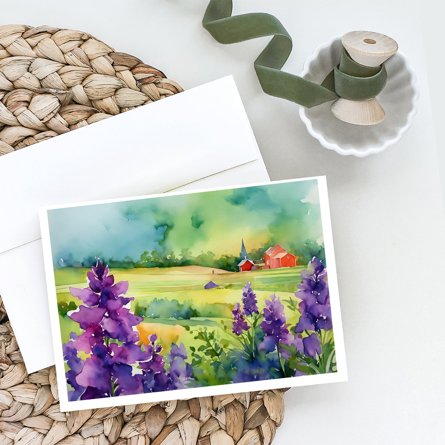 New Jersey Violet in Watercolor Greeting Cards Pack of 8