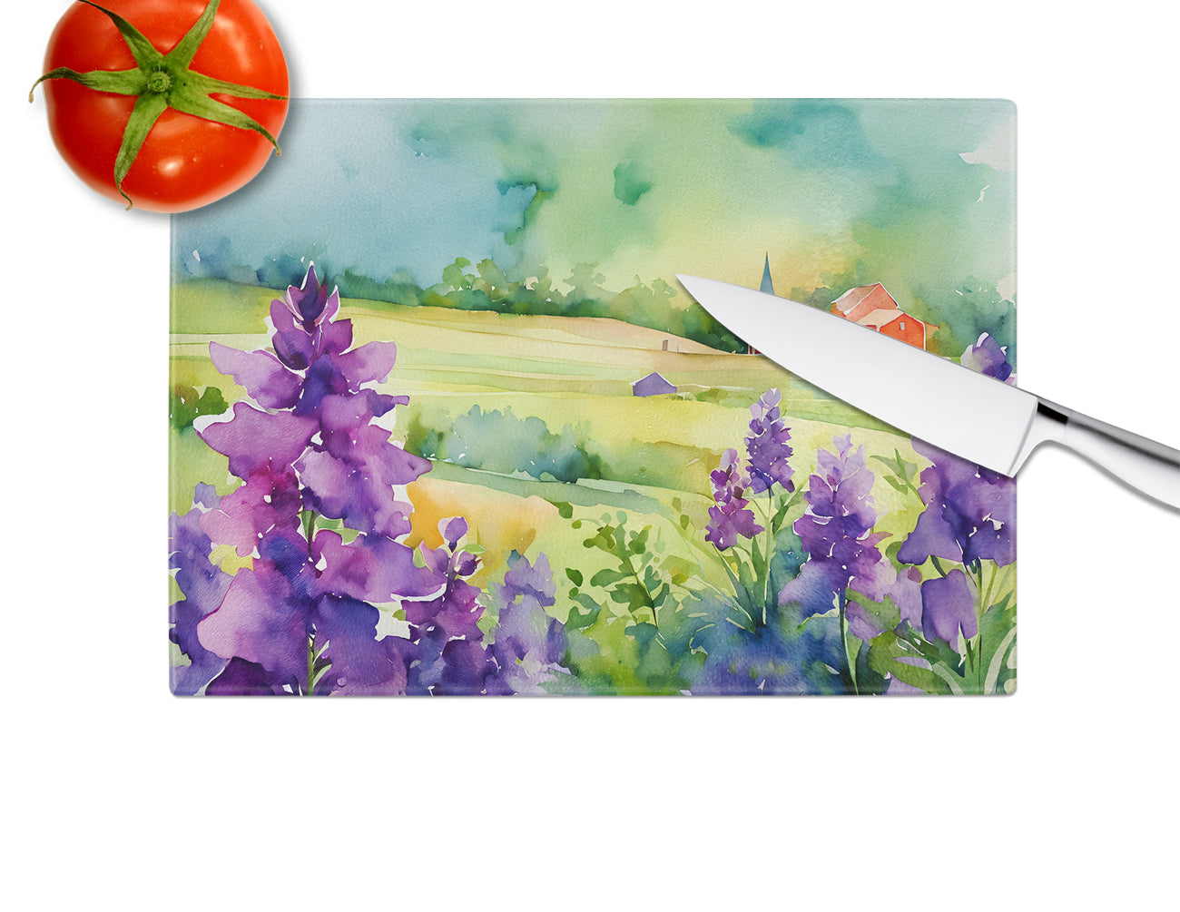 New Jersey Violet in Watercolor Glass Cutting Board