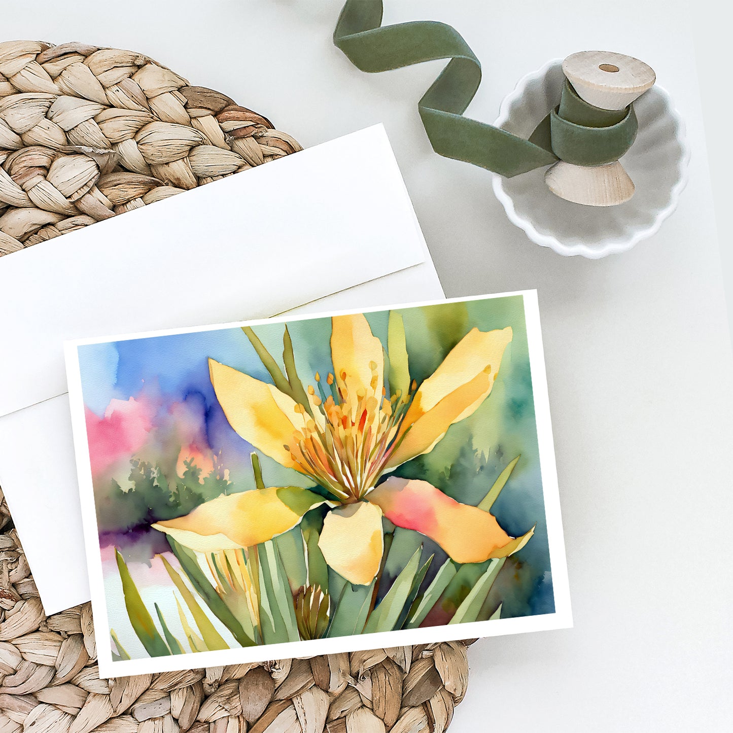 New Mexico Yucca Flower in Watercolor Greeting Cards Pack of 8