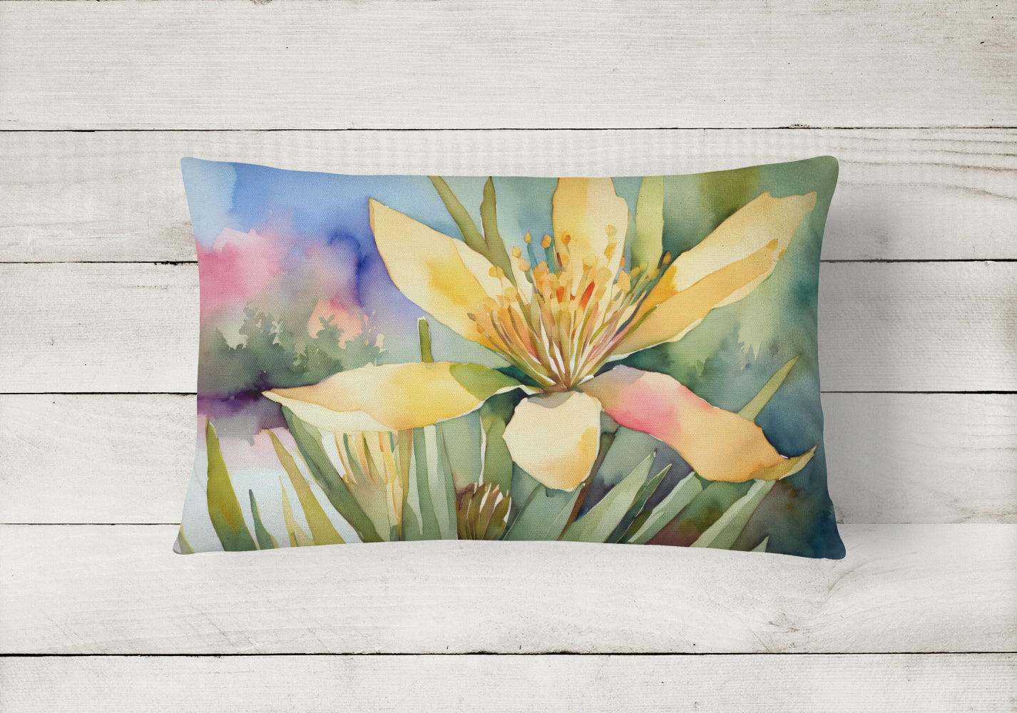 New Mexico Yucca Flower in Watercolor Throw Pillow