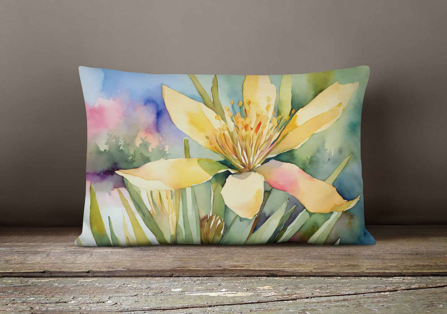 New Mexico Yucca Flower in Watercolor Throw Pillow