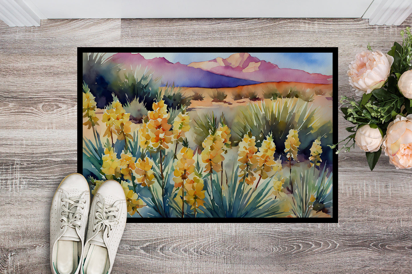 New Mexico Yucca Flower in Watercolor Doormat