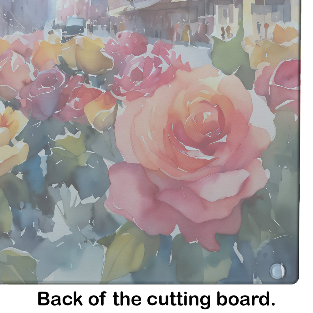 New York Roses in Watercolor Glass Cutting Board