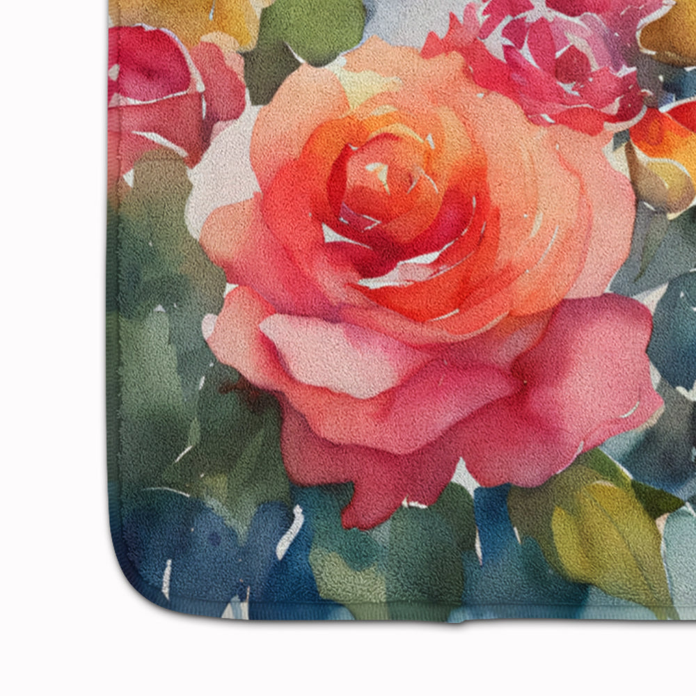 New York Roses in Watercolor Memory Foam Kitchen Mat