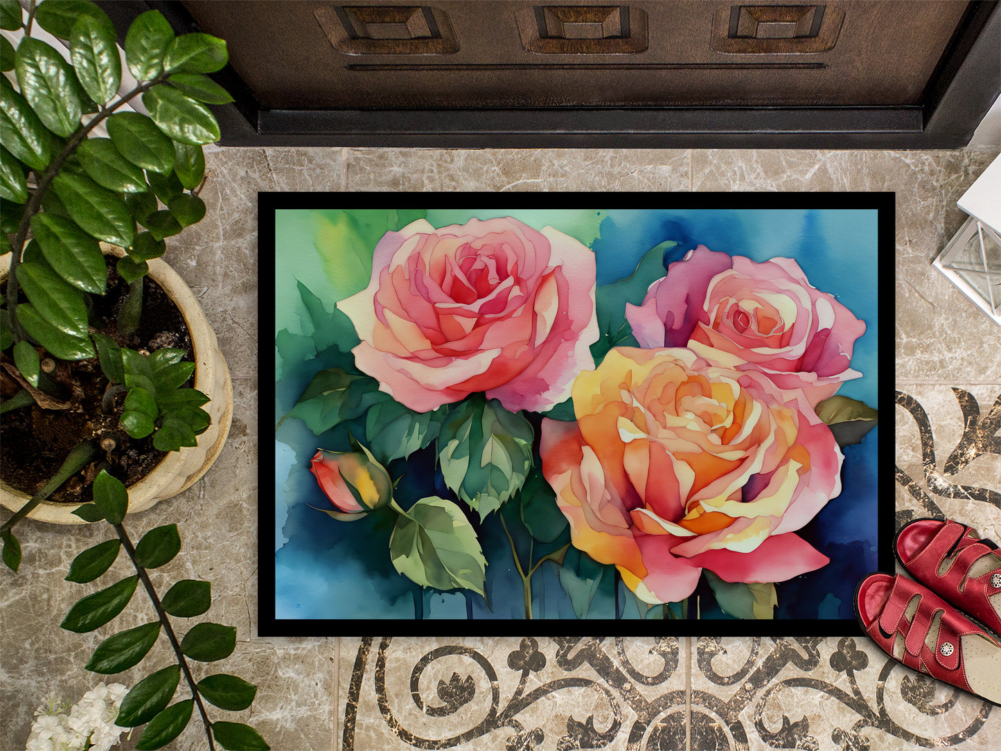 New York Roses in Watercolor Doormat