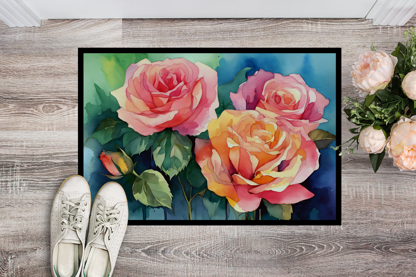 New York Roses in Watercolor Doormat