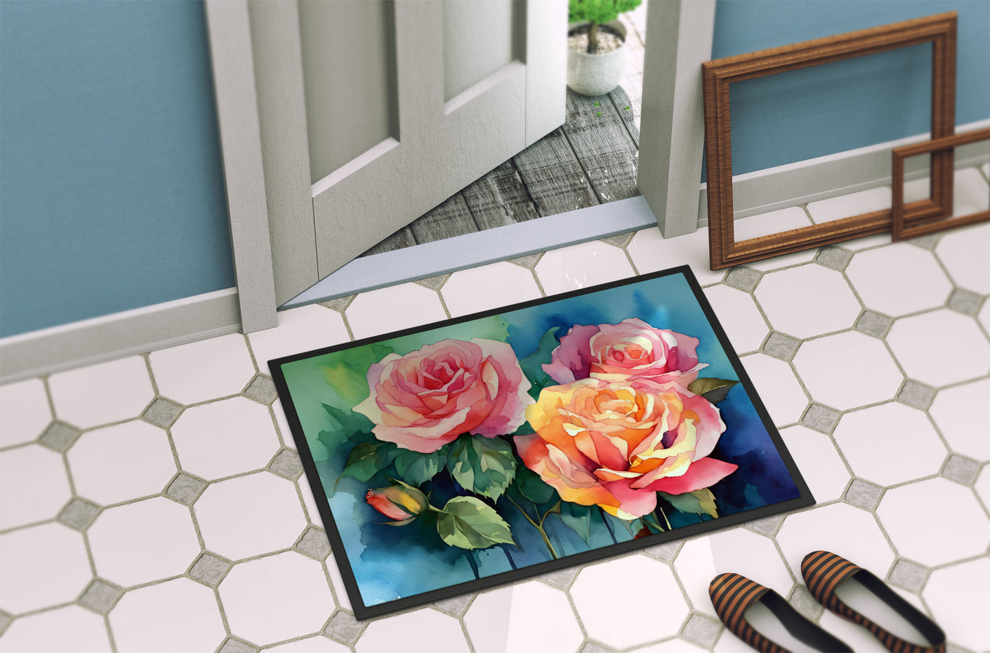 New York Roses in Watercolor Doormat