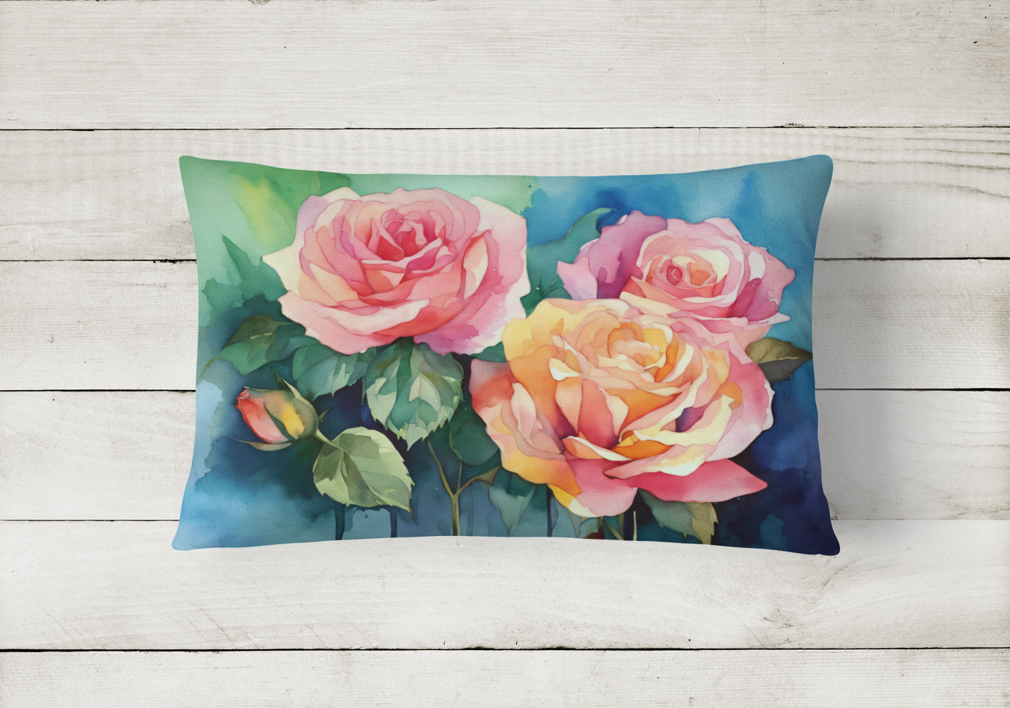 New York Roses in Watercolor Throw Pillow