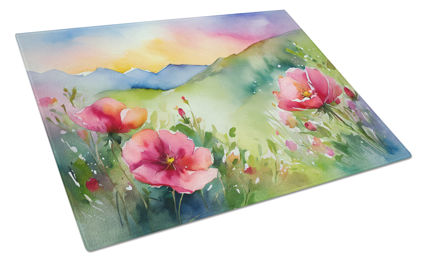 Buy this North Dakota Wild Prairie Roses in Watercolor Glass Cutting Board