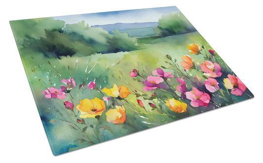 Buy this North Dakota Wild Prairie Roses in Watercolor Glass Cutting Board