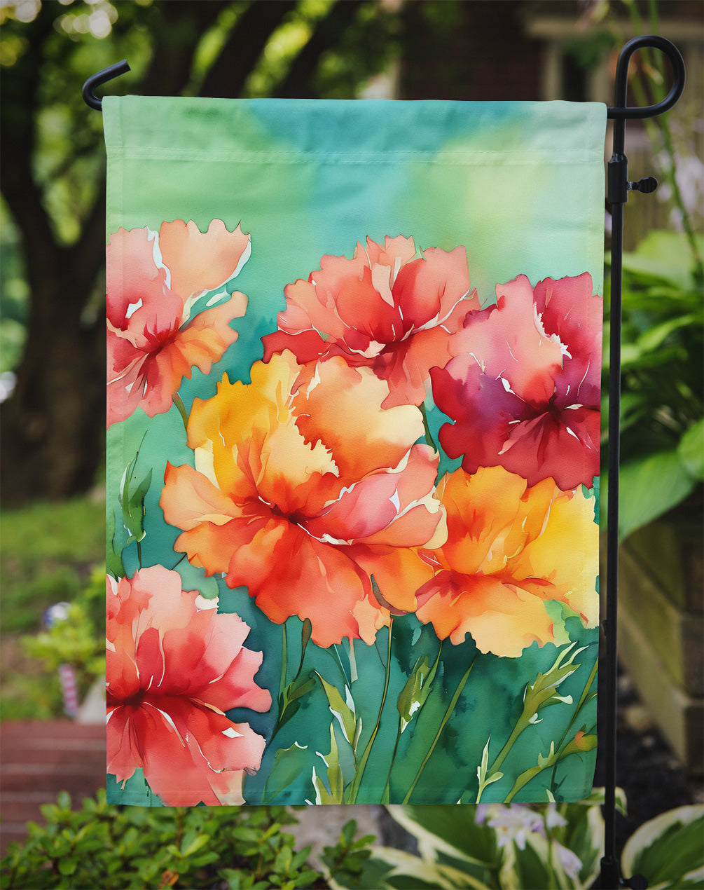 Ohio Scarlet Carnations in Watercolor Garden Flag