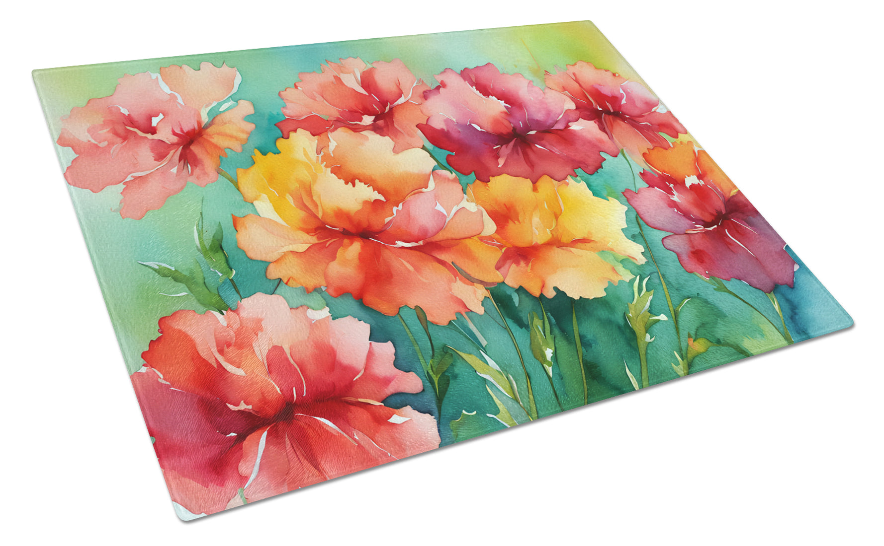 Buy this Ohio Scarlet Carnations in Watercolor Glass Cutting Board