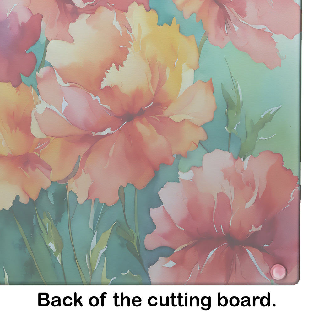 Ohio Scarlet Carnations in Watercolor Glass Cutting Board