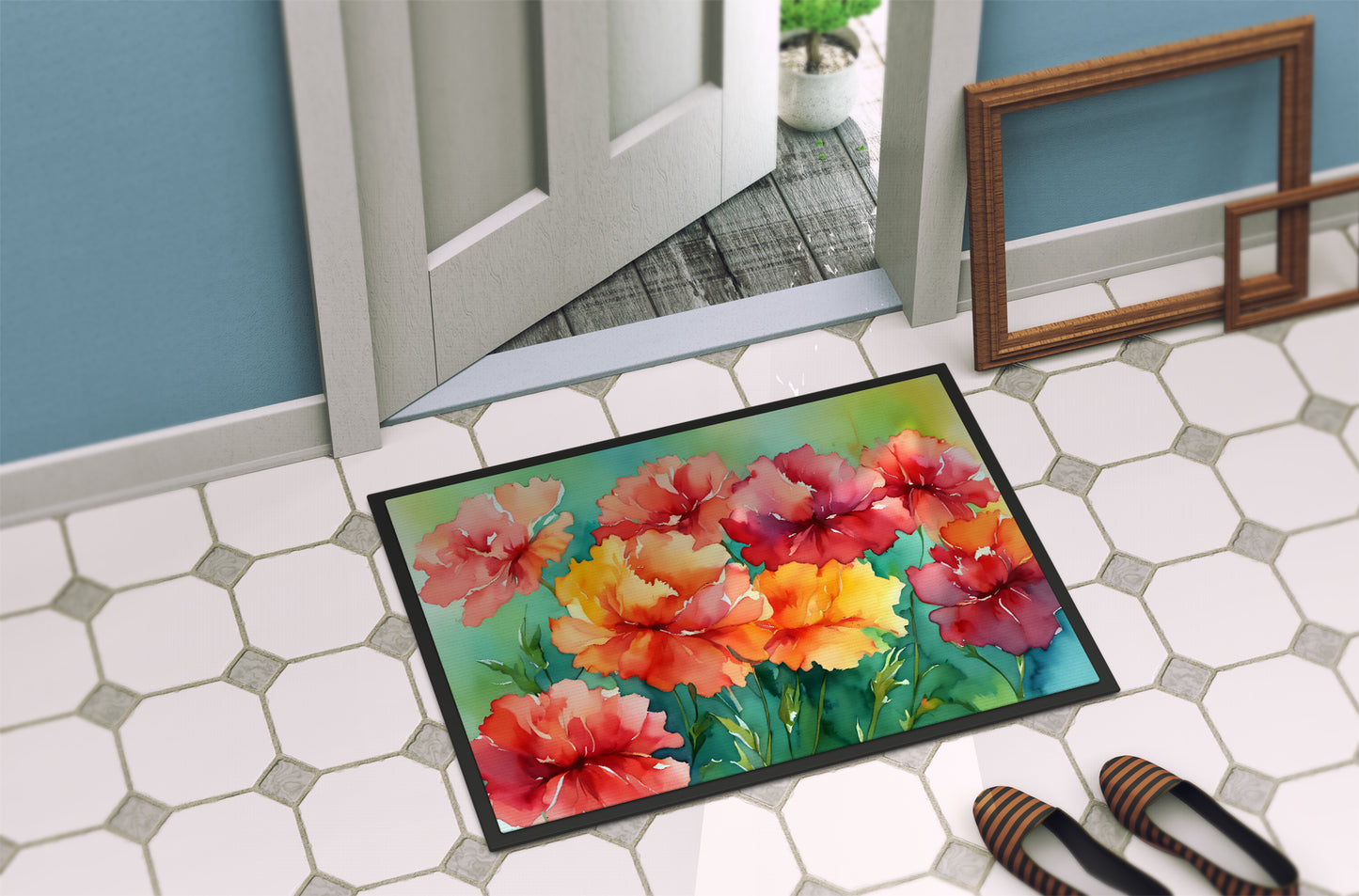 Ohio Scarlet Carnations in Watercolor Doormat