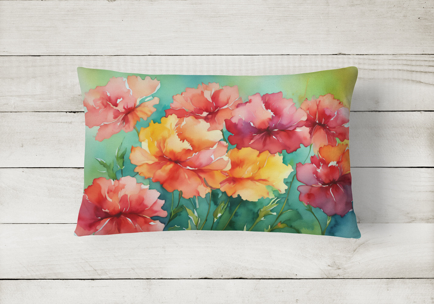 Ohio Scarlet Carnations in Watercolor Throw Pillow